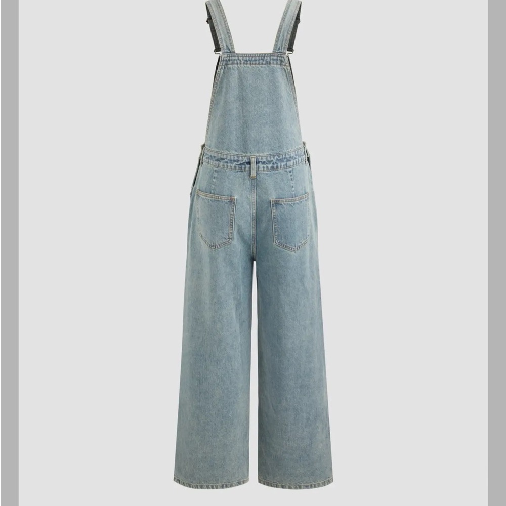 Cider Light Blue Denim Tie-Knot Wide Leg Overalls - Picture 3 of 14